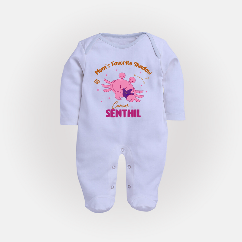 Mom's Favorite Shadow Cancer Sleepsuit / Full Sleeve Bodysuit | Personalized Cancer Baby Sleepsuit / Full Sleeve Bodysuit for Your Little Shadow - BABY BLUE - New Born (Chest 7.5")