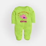 Mom's Favorite Shadow Cancer Sleepsuit / Full Sleeve Bodysuit | Personalized Cancer Baby Sleepsuit / Full Sleeve Bodysuit for Your Little Shadow - LIME GREEN - New Born (Chest 7.5")