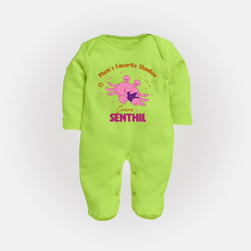 Mom's Favorite Shadow Cancer Sleepsuit / Full Sleeve Bodysuit | Personalized Cancer Baby Sleepsuit / Full Sleeve Bodysuit for Your Little Shadow - LIME GREEN - New Born (Chest 7.5")