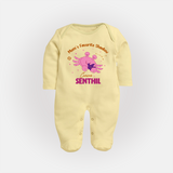 Mom's Favorite Shadow Cancer Sleepsuit / Full Sleeve Bodysuit | Personalized Cancer Baby Sleepsuit / Full Sleeve Bodysuit for Your Little Shadow - PASTEL YELLOW - New Born (Chest 7.5")