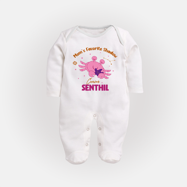 Mom's Favorite Shadow Cancer Sleepsuit / Full Sleeve Bodysuit | Personalized Cancer Baby Sleepsuit / Full Sleeve Bodysuit for Your Little Shadow - WHITE - New Born (Chest 7.5")