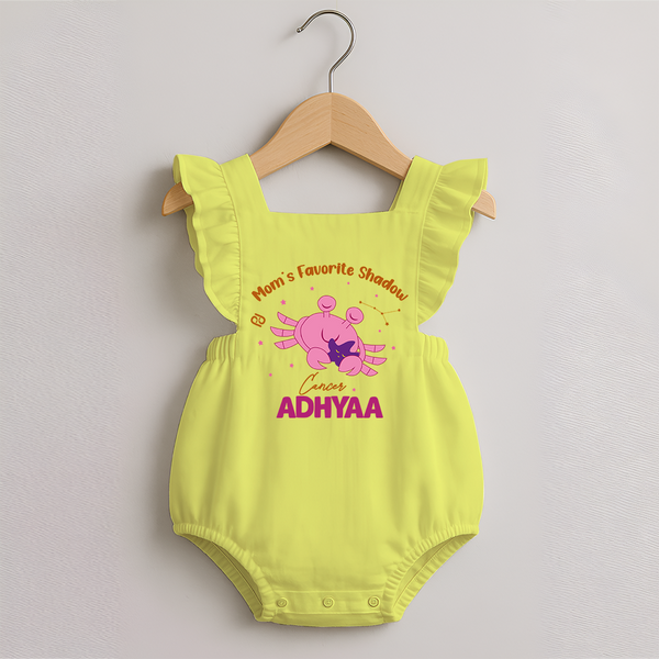 Mom's Favorite Shadow Cancer Romper Frock | Personalized Cancer Baby Romper Frock for Your Little Shadow - PASTEL YELLOW - 0 - 3 Months Old (Chest 19")