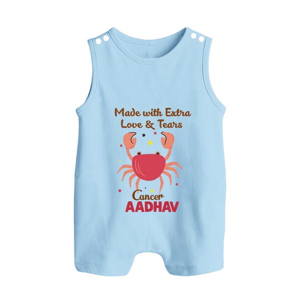 Made With Extra Love And Tears Cancer Romper Suit / Sleeveless Romper | Custom Cancer Romper Suit / Sleeveless Romper for Your Little One - BABY BLUE - 0 - 5 Months Old (Chest 18")