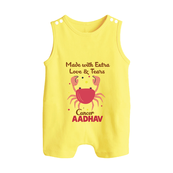 Made With Extra Love And Tears Cancer Romper Suit / Sleeveless Romper | Custom Cancer Romper Suit / Sleeveless Romper for Your Little One - PASTEL YELLOW - 0 - 5 Months Old (Chest 18")