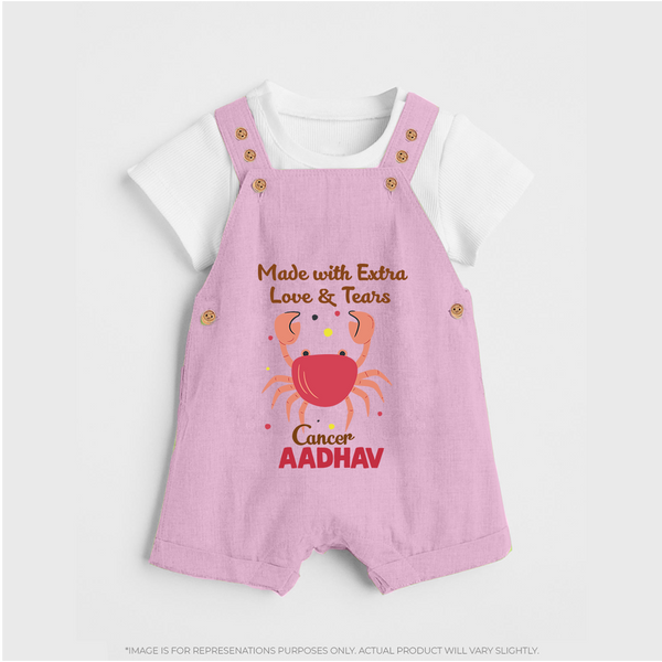 Made With Extra Love And Tears Cancer Dungaree Set | Custom Cancer Dungaree Set for Your Little One - BABY PINK - 0 - 5 Months Old (Chest 18")