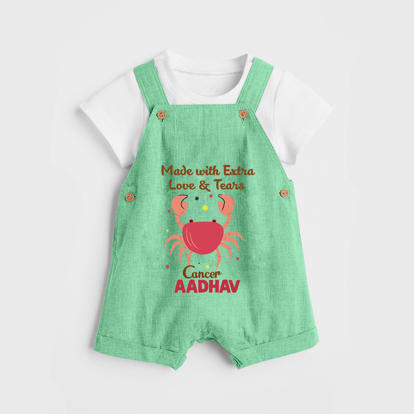 Made With Extra Love And Tears Cancer Dungaree Set | Custom Cancer Dungaree Set for Your Little One - GREEN - 0 - 5 Months Old (Chest 18")