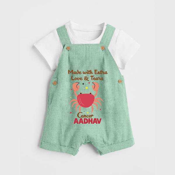 Made With Extra Love And Tears Cancer Dungaree Set | Custom Cancer Dungaree Set for Your Little One - MINT GREEN - 0 - 5 Months Old (Chest 18")