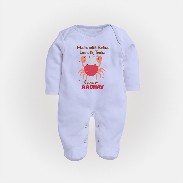 Made With Extra Love And Tears Cancer Sleepsuit / Full Sleeve Bodysuit | Custom Cancer Sleepsuit / Full Sleeve Bodysuit for Your Little One - BABY BLUE - New Born (Chest 7.5")
