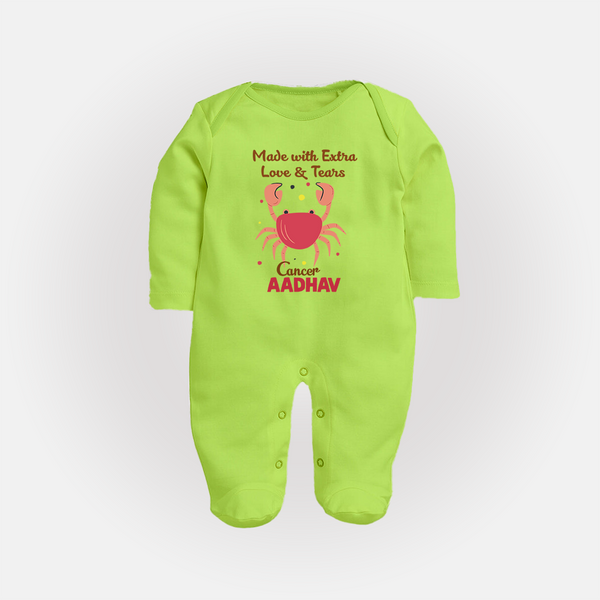 Made With Extra Love And Tears Cancer Sleepsuit / Full Sleeve Bodysuit | Custom Cancer Sleepsuit / Full Sleeve Bodysuit for Your Little One - LIME GREEN - New Born (Chest 7.5")