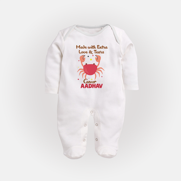 Made With Extra Love And Tears Cancer Sleepsuit / Full Sleeve Bodysuit | Custom Cancer Sleepsuit / Full Sleeve Bodysuit for Your Little One - WHITE - New Born (Chest 7.5")