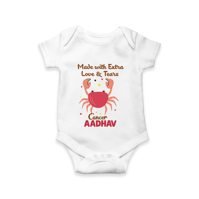 Made With Extra Love And Tears Cancer Romper / Onesie | Custom Cancer Romper / Onesie for Your Little One - WHITE - New Born (Chest 14")