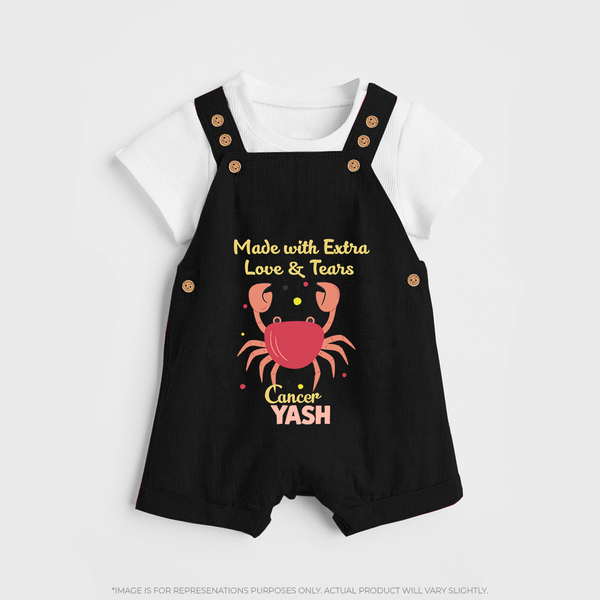 Made With Extra Love And Tears Cancer Dungaree Set | Custom Cancer Dungaree Set for Your Little One - BLACK - 0 - 5 Months Old (Chest 18")