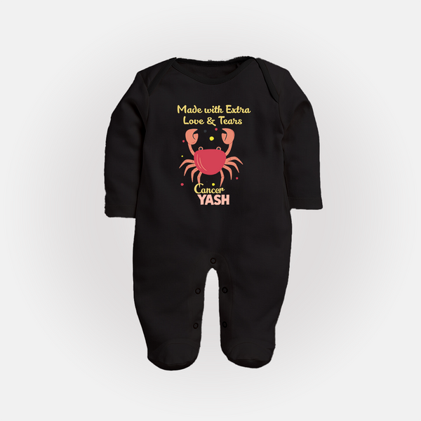 Made With Extra Love And Tears Cancer Sleepsuit / Full Sleeve Bodysuit | Custom Cancer Sleepsuit / Full Sleeve Bodysuit for Your Little One - BLACK - New Born (Chest 7.5")