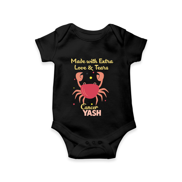 Made With Extra Love And Tears Cancer Romper / Onesie | Custom Cancer Romper / Onesie for Your Little One - BLACK - New Born (Chest 14")