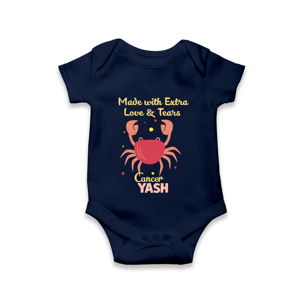 Made With Extra Love And Tears Cancer Romper / Onesie | Custom Cancer Romper / Onesie for Your Little One - NAVY BLUE - New Born (Chest 14")