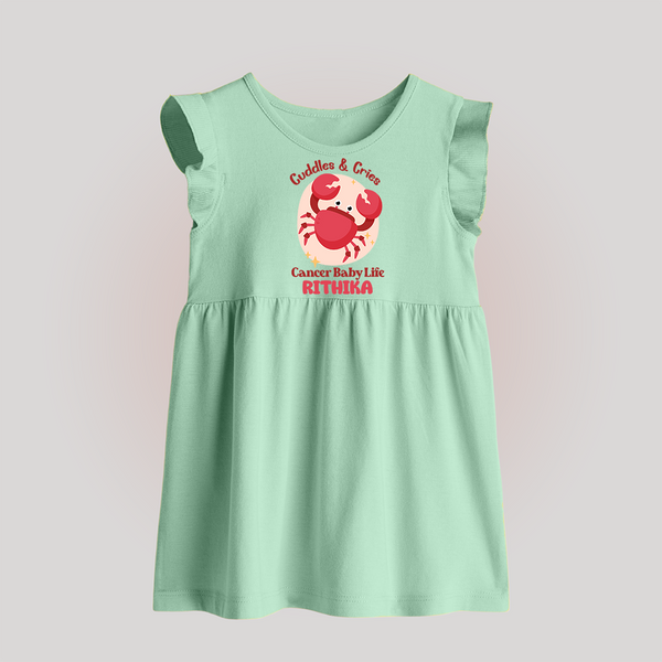 Cuddles And Cries Cancer Baby Life Baby Frock | Personalized Cancer Baby Frock for Your Cuddly Baby - MINT GREEN - 0 - 3 Months Old (Chest 17")