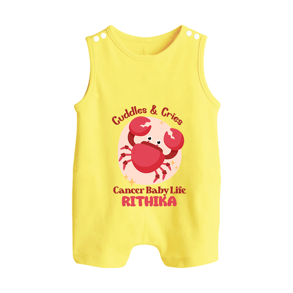 Cuddles And Cries Cancer Baby Life Romper Suit / Sleeveless Romper | Personalized Cancer Romper Suit / Sleeveless Romper for Your Cuddly Baby - PASTEL YELLOW - 0 - 5 Months Old (Chest 18")