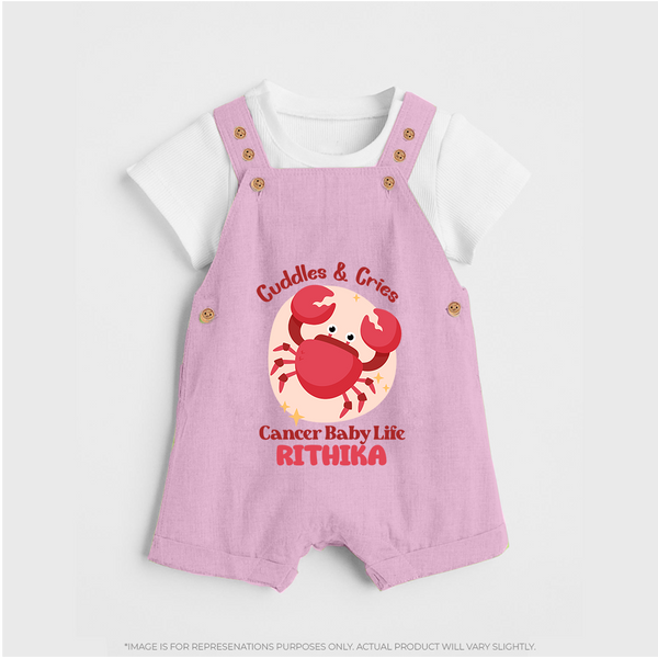 Cuddles And Cries Cancer Baby Life Dungaree Set | Personalized Cancer Dungaree Set for Your Cuddly Baby - BABY PINK - 0 - 5 Months Old (Chest 18")