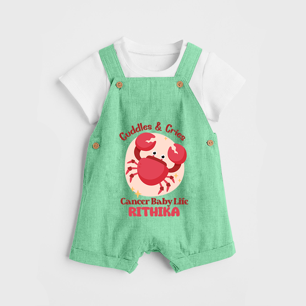 Cuddles And Cries Cancer Baby Life Dungaree Set | Personalized Cancer Dungaree Set for Your Cuddly Baby - GREEN - 0 - 5 Months Old (Chest 18")