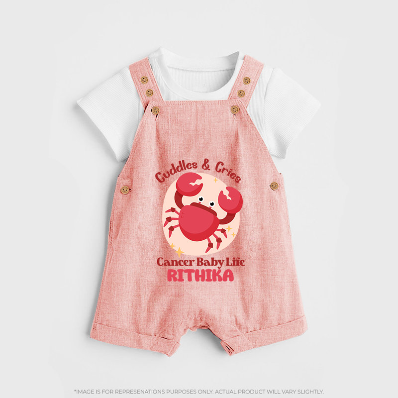 Cuddles And Cries Cancer Baby Life Dungaree Set | Personalized Cancer Dungaree Set for Your Cuddly Baby - PEACH - 0 - 5 Months Old (Chest 18")