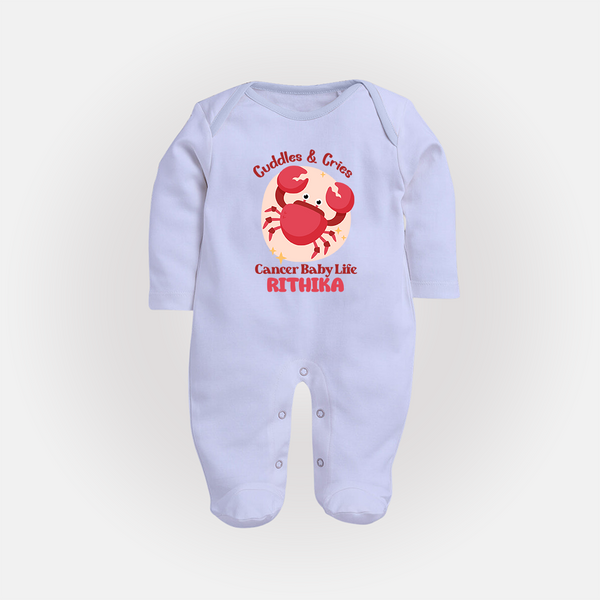 Cuddles And Cries Cancer Baby Life Sleepsuit / Full Sleeve Bodysuit | Personalized Cancer Sleepsuit / Full Sleeve Bodysuit for Your Cuddly Baby - BABY BLUE - New Born (Chest 7.5")
