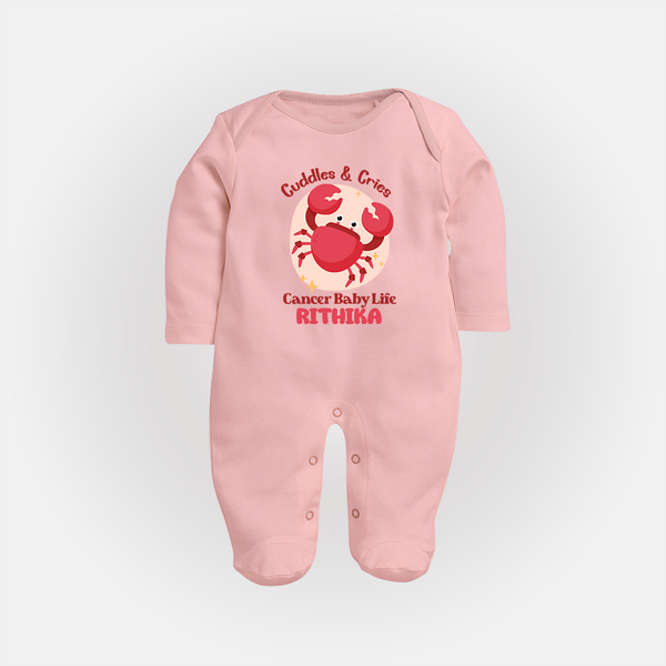 Cuddles And Cries Cancer Baby Life Sleepsuit / Full Sleeve Bodysuit | Personalized Cancer Sleepsuit / Full Sleeve Bodysuit for Your Cuddly Baby - BABY PINK - New Born (Chest 7.5")