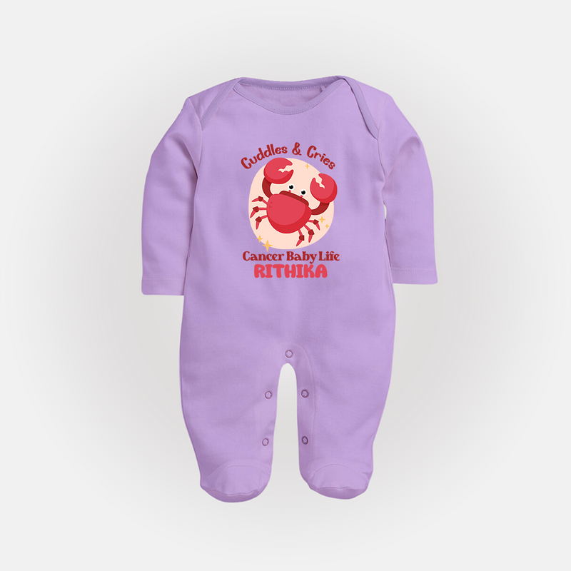 Cuddles And Cries Cancer Baby Life Sleepsuit / Full Sleeve Bodysuit | Personalized Cancer Sleepsuit / Full Sleeve Bodysuit for Your Cuddly Baby - LILAC - New Born (Chest 7.5")