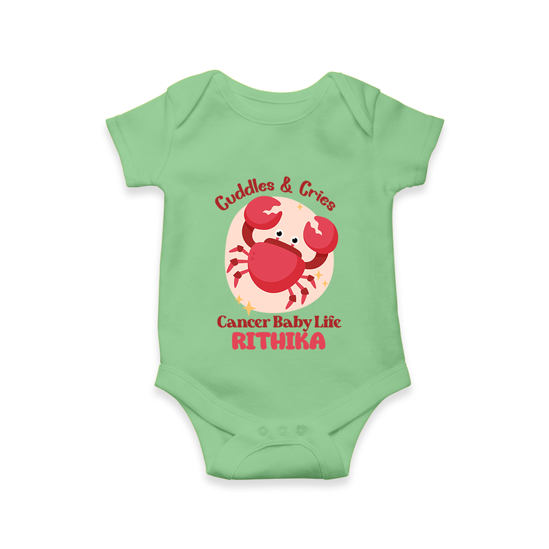 Cuddles And Cries Cancer Baby Life Romper / Onesie | Personalized Cancer Romper / Onesie for Your Cuddly Baby - GREEN - New Born (Chest 14")