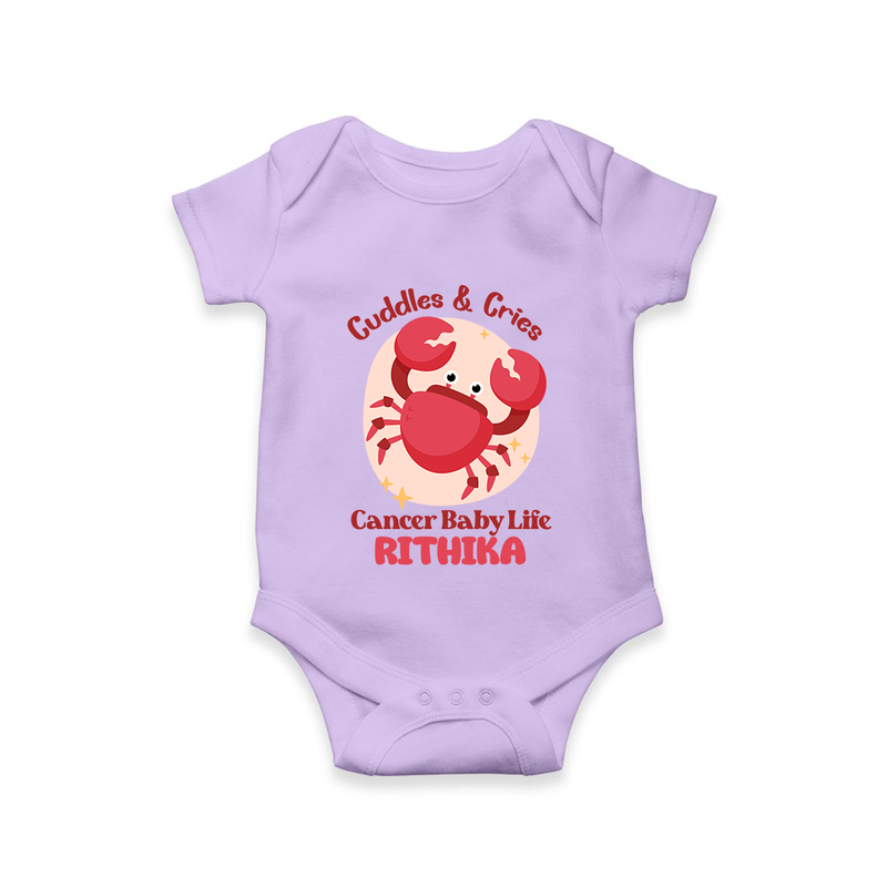 Cuddles And Cries Cancer Baby Life Romper / Onesie | Personalized Cancer Romper / Onesie for Your Cuddly Baby - LILAC - New Born (Chest 14")