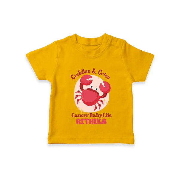 Cuddles And Cries Cancer Baby Life T-Shirt | Personalized Cancer T-Shirt for Your Cuddly Baby - CHROME YELLOW - 0-5 Months Old (Chest 17")