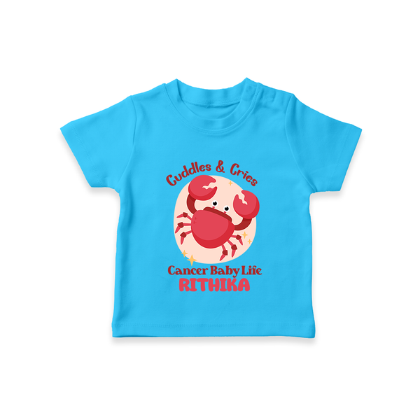 Cuddles And Cries Cancer Baby Life T-Shirt | Personalized Cancer T-Shirt for Your Cuddly Baby - SKY BLUE - 0-5 Months Old (Chest 17")
