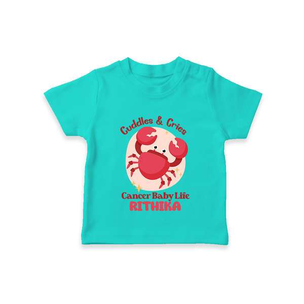 Cuddles And Cries Cancer Baby Life T-Shirt | Personalized Cancer T-Shirt for Your Cuddly Baby - TEAL - 0-5 Months Old (Chest 17")