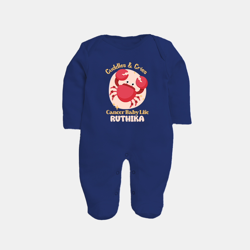 Cuddles And Cries Cancer Baby Life Sleepsuit / Full Sleeve Bodysuit | Personalized Cancer Sleepsuit / Full Sleeve Bodysuit for Your Cuddly Baby - NAVY BLUE - New Born (Chest 7.5")