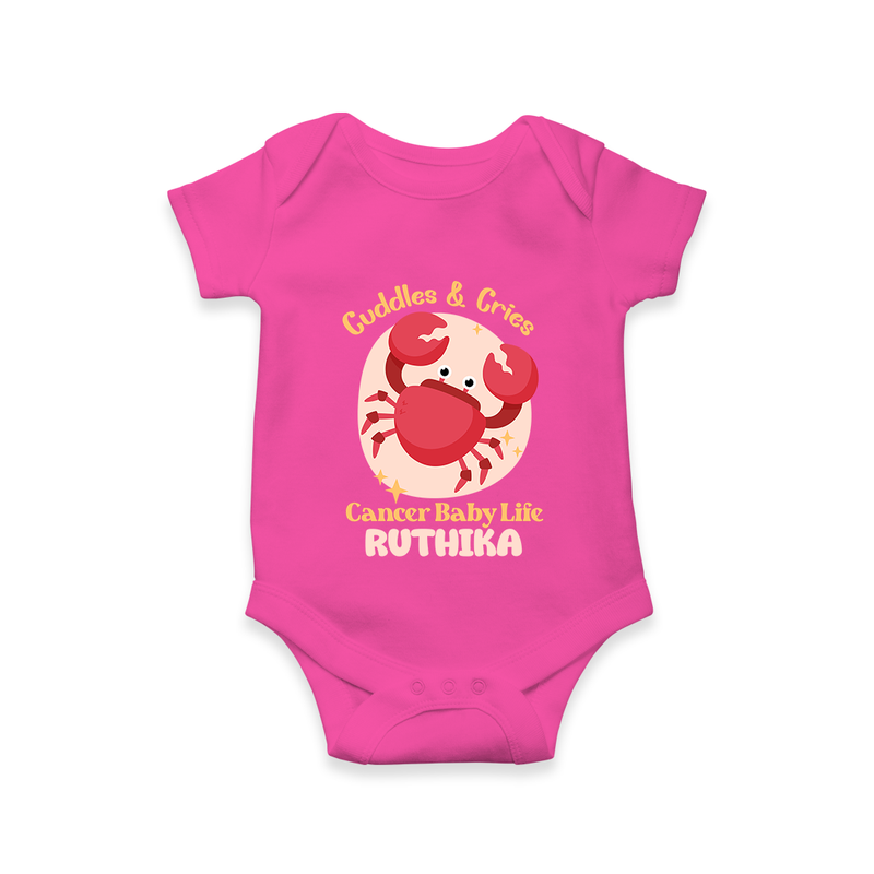Cuddles And Cries Cancer Baby Life Romper / Onesie | Personalized Cancer Romper / Onesie for Your Cuddly Baby - HOT PINK - New Born (Chest 14")