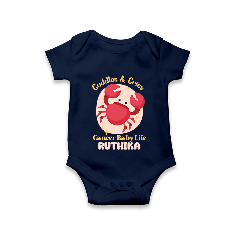 Cuddles And Cries Cancer Baby Life Romper / Onesie | Personalized Cancer Romper / Onesie for Your Cuddly Baby - NAVY BLUE - New Born (Chest 14")