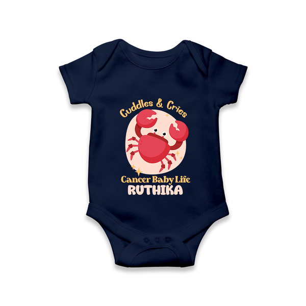 Cuddles And Cries Cancer Baby Life Romper / Onesie | Personalized Cancer Romper / Onesie for Your Cuddly Baby - NAVY BLUE - New Born (Chest 14")