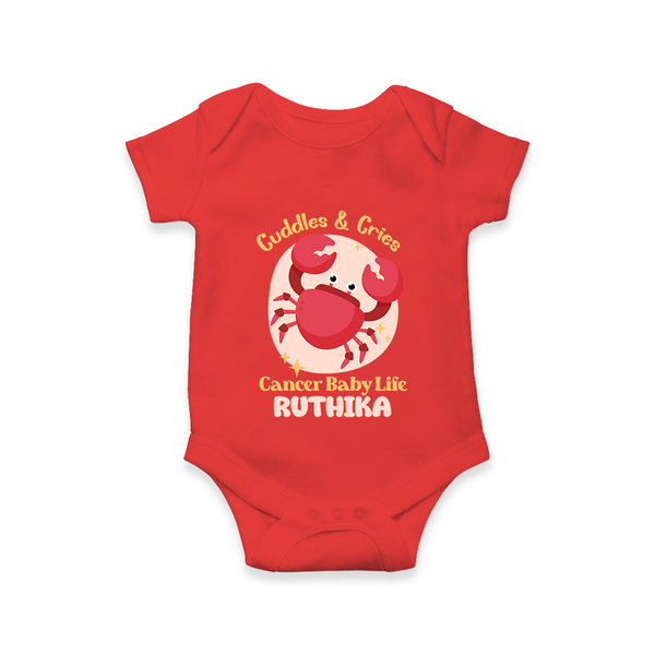 Cuddles And Cries Cancer Baby Life Romper / Onesie | Personalized Cancer Romper / Onesie for Your Cuddly Baby - RED - New Born (Chest 14")