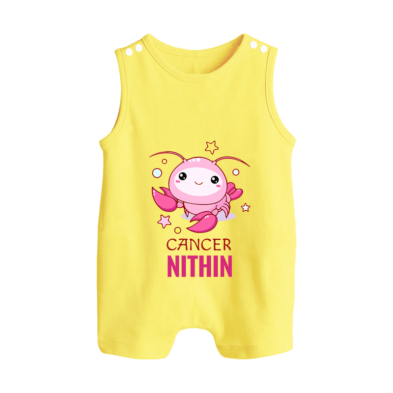 Cancer Baby Romper Suit / Sleeveless Romper | Custom Romper Suit / Sleeveless Romper for Your Little Cancer Baby - PASTEL YELLOW - 0 - 5 Months Old (Chest 18")