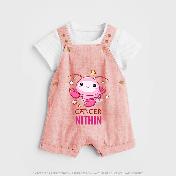 Cancer Baby Dungaree Set | Custom Dungaree Set for Your Little Cancer Baby - PEACH - 0 - 5 Months Old (Chest 18")