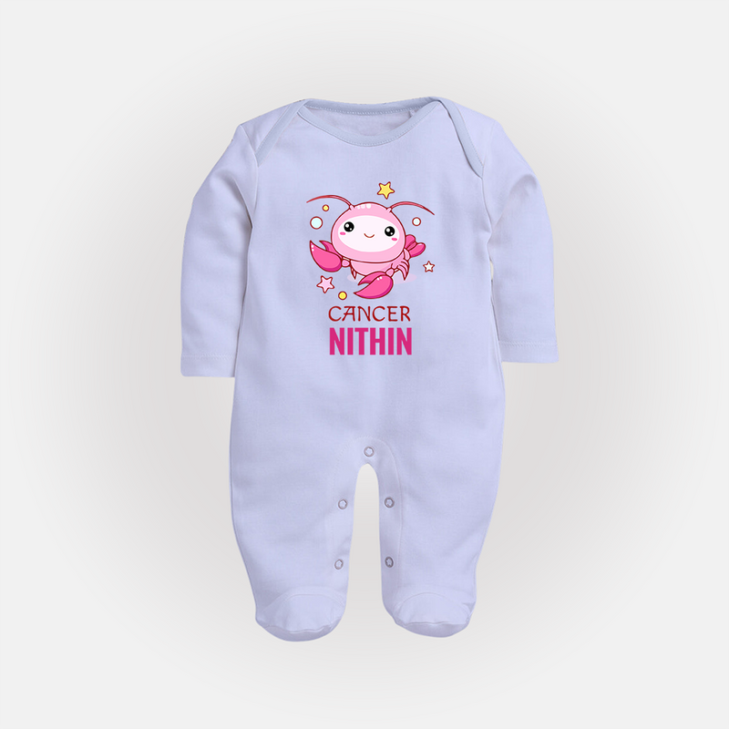 Cancer Baby Sleepsuit / Full Sleeve Bodysuit | Custom Sleepsuit / Full Sleeve Bodysuit for Your Little Cancer Baby - BABY BLUE - New Born (Chest 7.5")