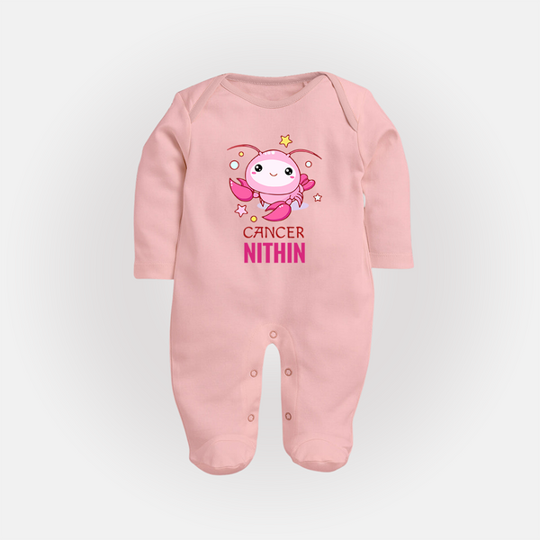 Cancer Baby Sleepsuit / Full Sleeve Bodysuit | Custom Sleepsuit / Full Sleeve Bodysuit for Your Little Cancer Baby - BABY PINK - New Born (Chest 7.5")