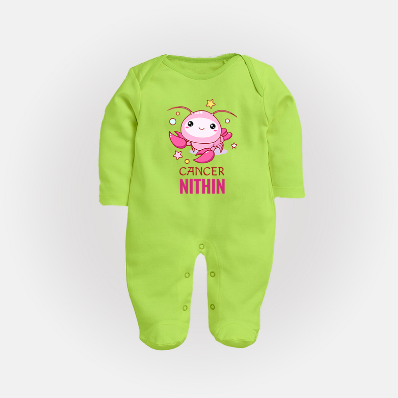Cancer Baby Sleepsuit / Full Sleeve Bodysuit | Custom Sleepsuit / Full Sleeve Bodysuit for Your Little Cancer Baby - LIME GREEN - New Born (Chest 7.5")