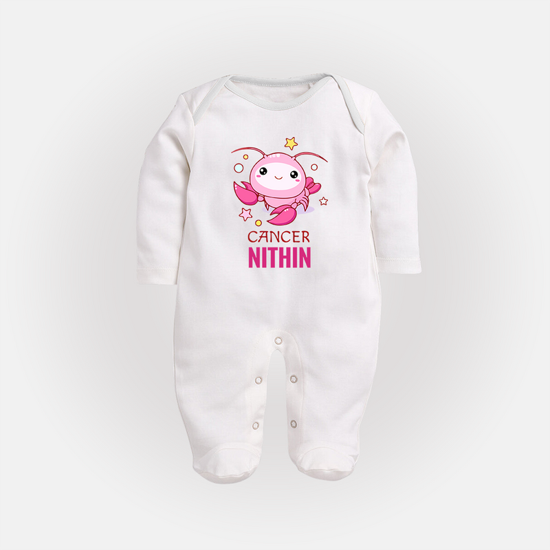 Cancer Baby Sleepsuit / Full Sleeve Bodysuit | Custom Sleepsuit / Full Sleeve Bodysuit for Your Little Cancer Baby - WHITE - New Born (Chest 7.5")