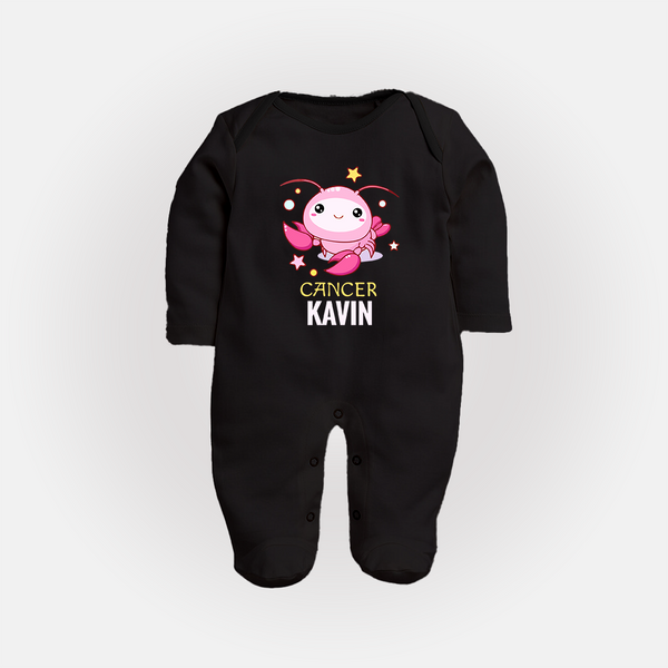 Cancer Baby Sleepsuit / Full Sleeve Bodysuit | Custom Sleepsuit / Full Sleeve Bodysuit for Your Little Cancer Baby - BLACK - New Born (Chest 7.5")