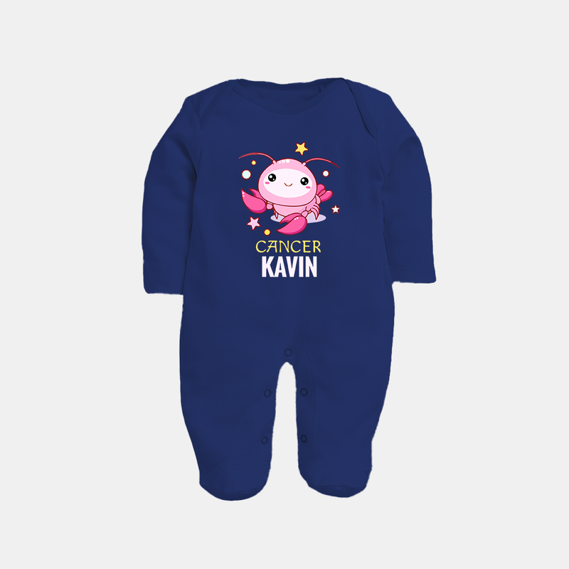Cancer Baby Sleepsuit / Full Sleeve Bodysuit | Custom Sleepsuit / Full Sleeve Bodysuit for Your Little Cancer Baby - NAVY BLUE - New Born (Chest 7.5")