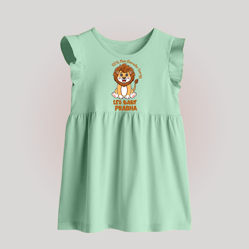 100% Main Character Energy Leo Baby Frock | Personalized Leo Baby Frock for Your Little Star - MINT GREEN - 0 - 3 Months Old (Chest 17")