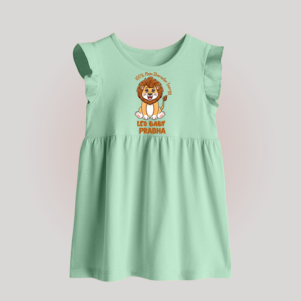 100% Main Character Energy Leo Baby Frock | Personalized Leo Baby Frock for Your Little Star - MINT GREEN - 0 - 3 Months Old (Chest 17")