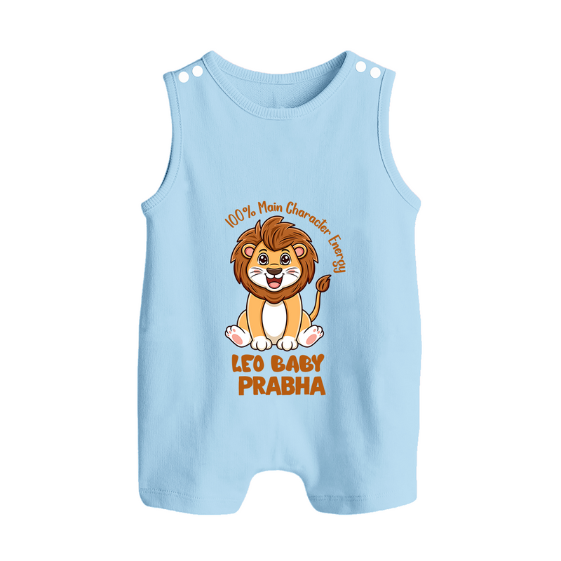 100% Main Character Energy Leo Baby Romper Suit / Sleeveless Romper | Personalized Leo Romper Suit / Sleeveless Romper for Your Little Star - BABY BLUE - 0 - 5 Months Old (Chest 18")