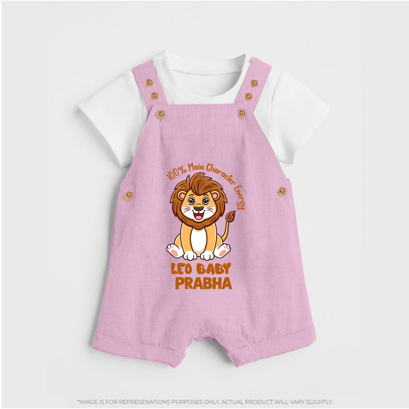 100% Main Character Energy Leo Baby Dungaree Set | Personalized Leo Dungaree Set for Your Little Star - BABY PINK - 0 - 5 Months Old (Chest 18")