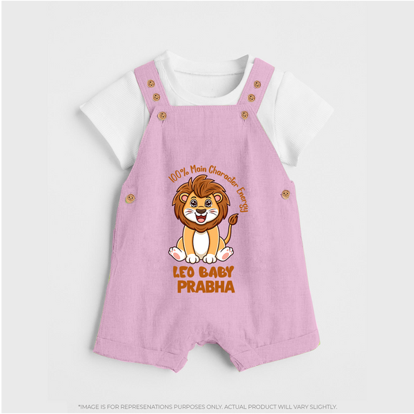 100% Main Character Energy Leo Baby Dungaree Set | Personalized Leo Dungaree Set for Your Little Star - BABY PINK - 0 - 5 Months Old (Chest 18")